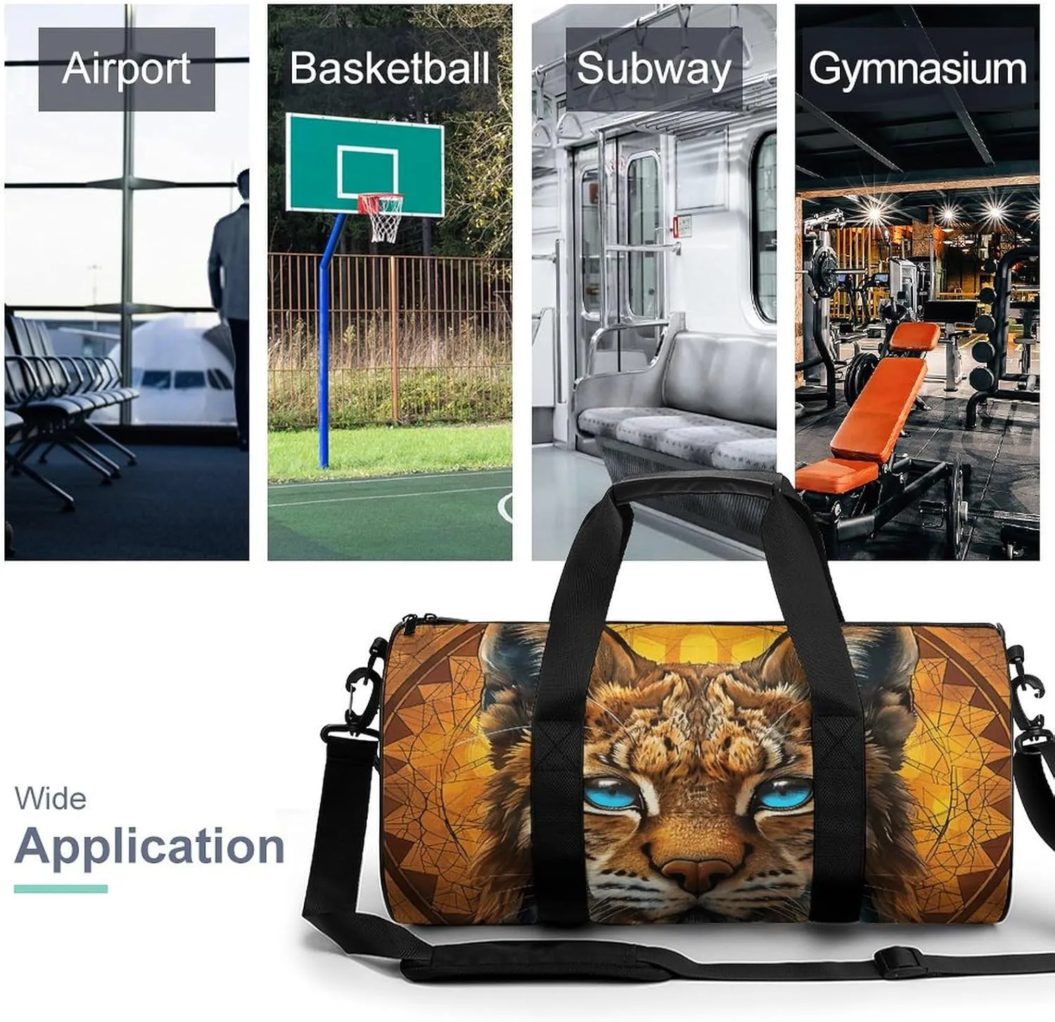 Blue Eyed Bobcat Gym Bag Small Travel Duffle Bag with Compartment Carry On Weekender Bag for Women Men