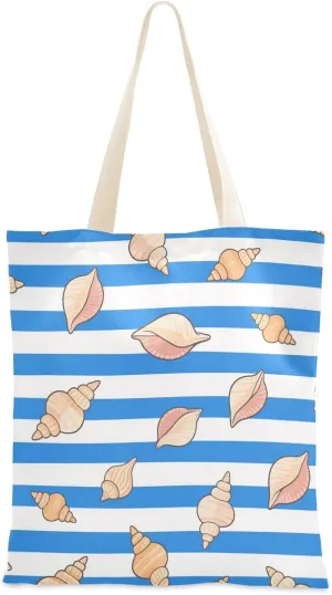 Blue White Striped Sea Shell Canvas Bags Bulk with handles Tote Bag Small Canvas Bag for Daily Use Bolsa de lona