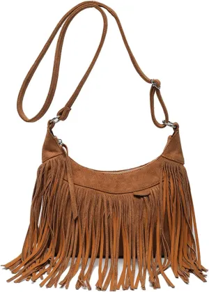 Boho Hippie Purses Fringe Tassel Faux Suede Shoulder Messenger CrossBody Sling Bag Country Concert Outfits for Women