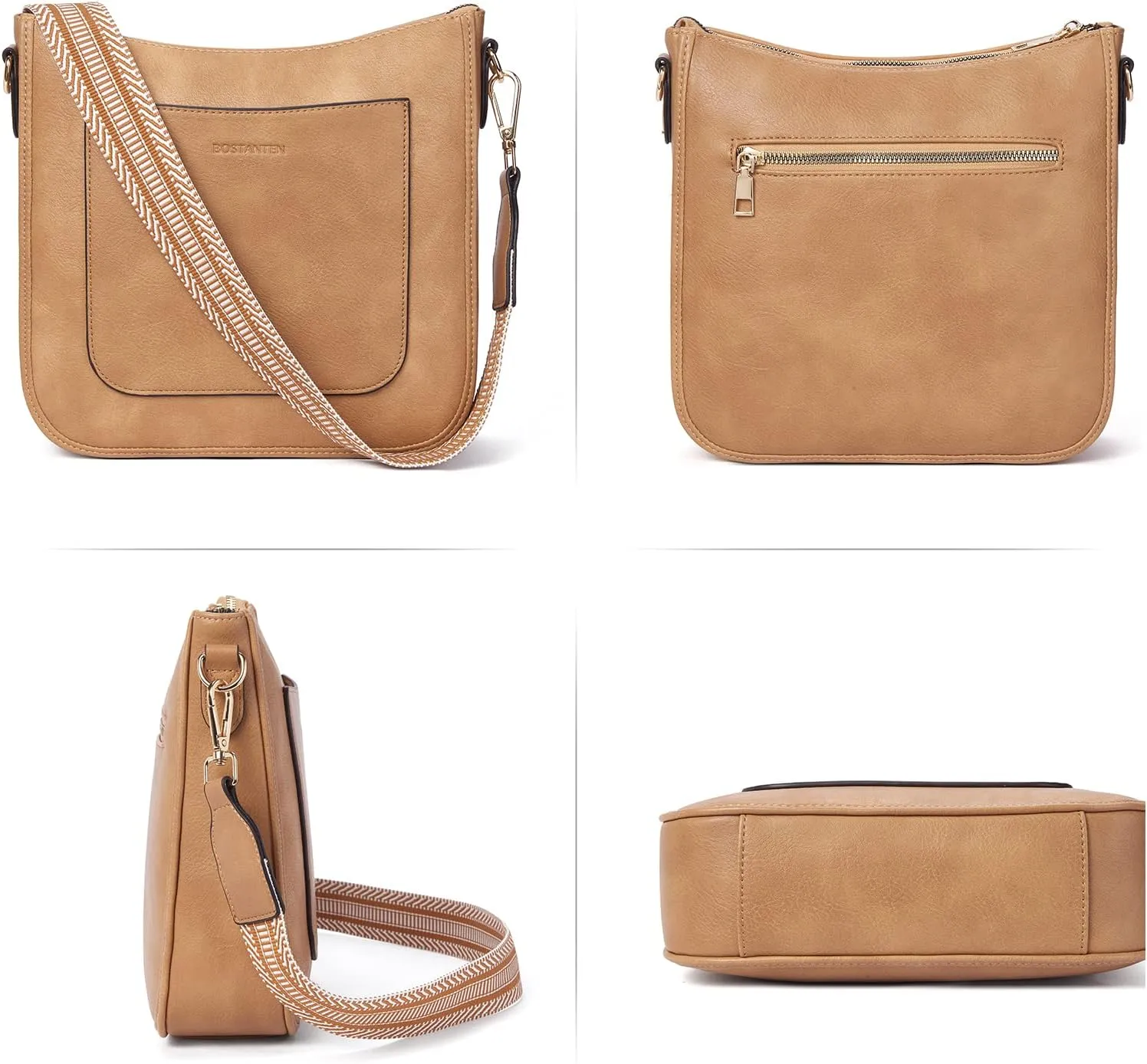 BOSTANTEN Crossbody Bags for Women Trendy Vegan Leather Hobo Handbags Fashion Shoulder Purse with Adjustable Guitar Strap