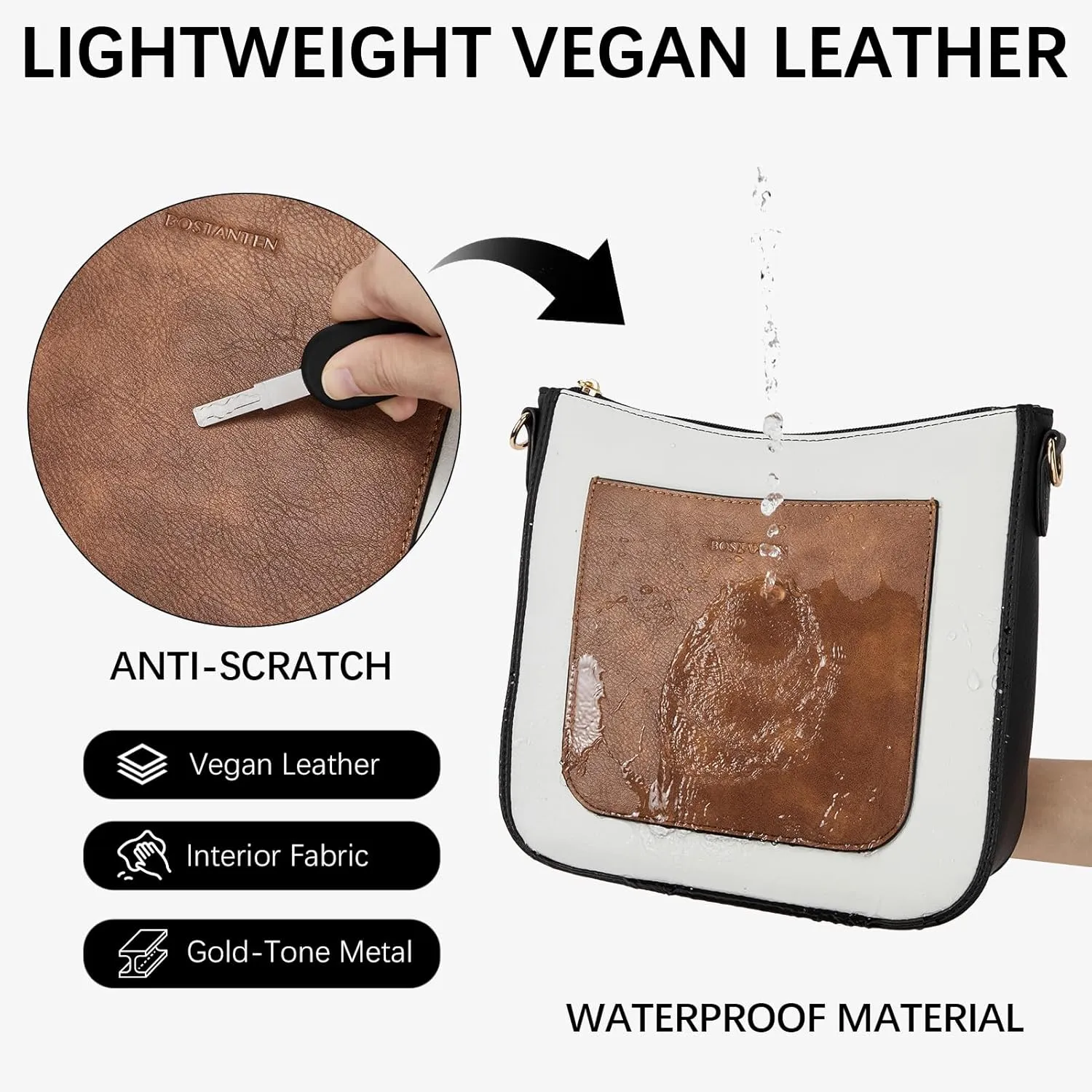 BOSTANTEN Crossbody Bags for Women Trendy Vegan Leather Hobo Handbags Fashion Shoulder Purse with Adjustable Guitar Strap
