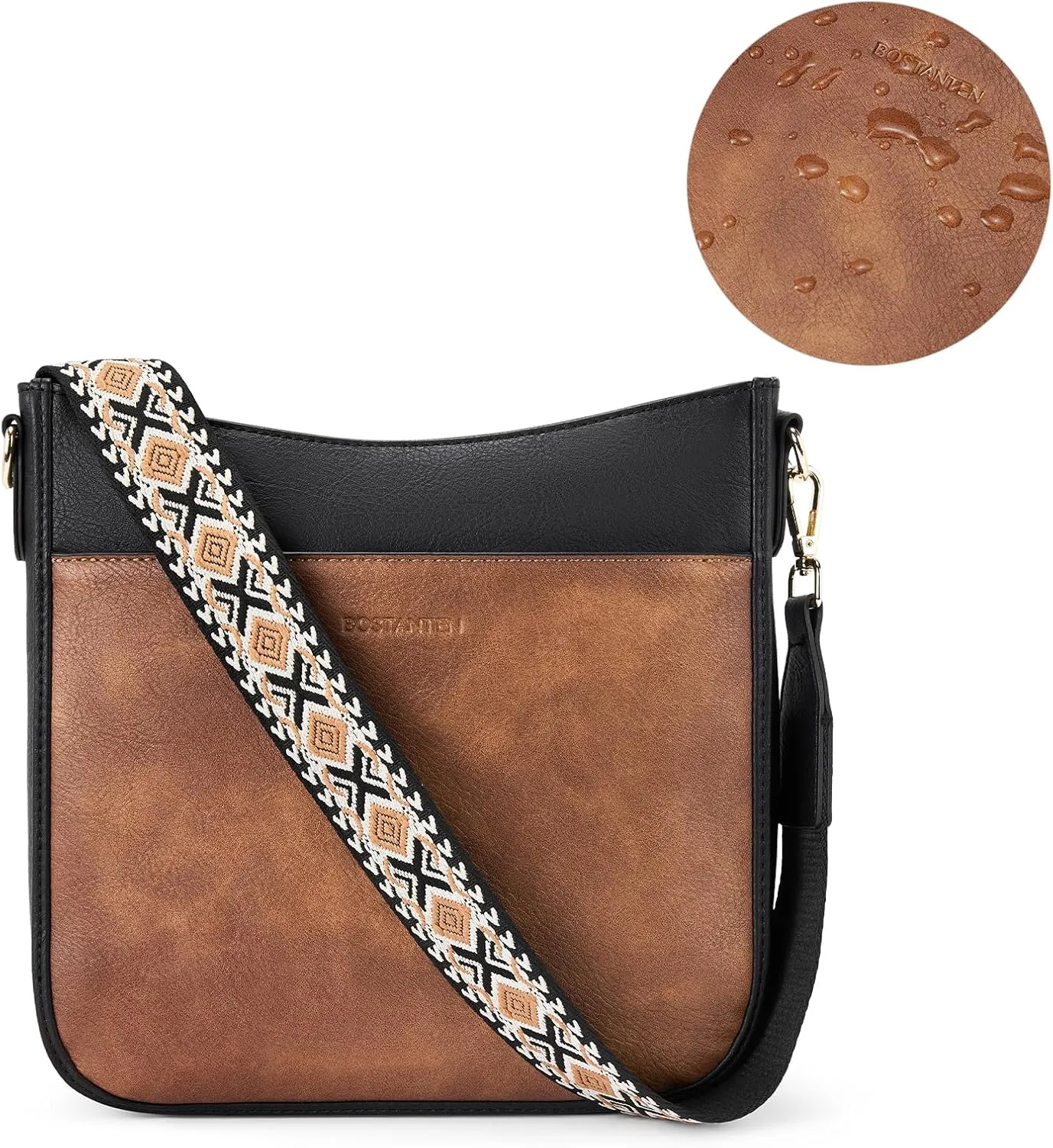 BOSTANTEN Crossbody Bags for Women Trendy Vegan Leather Hobo Purses Shoulder Handbags With Wide Shoulder Strap