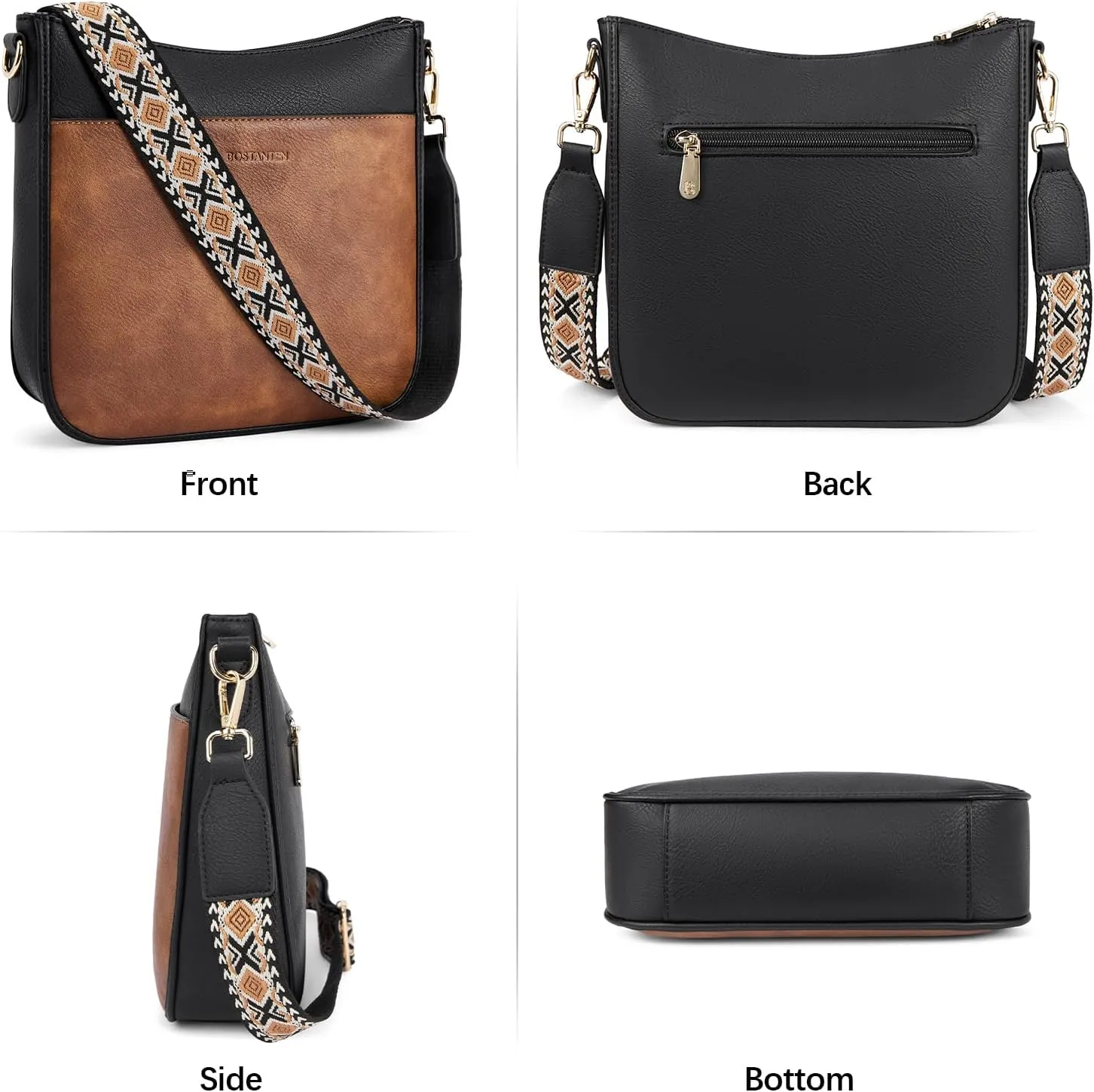 BOSTANTEN Crossbody Bags for Women Trendy Vegan Leather Hobo Purses Shoulder Handbags With Wide Shoulder Strap