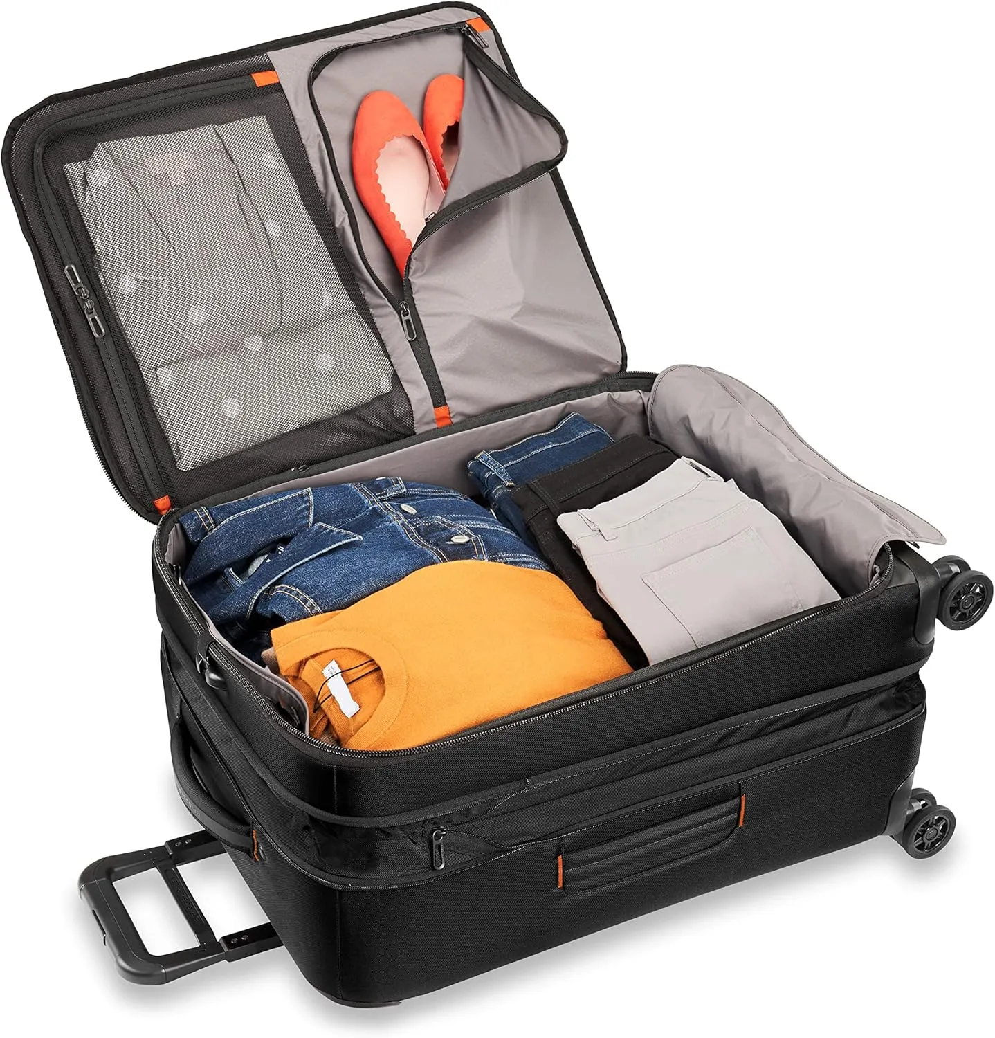 Briggs & Riley 26" Medium Expandable Spinner - Checked Luggage for Travel, Suitcases with Wheels, Softside Rolling Bag for Men & Women, Self-Repairing Zipper - ZDX Collection, Black