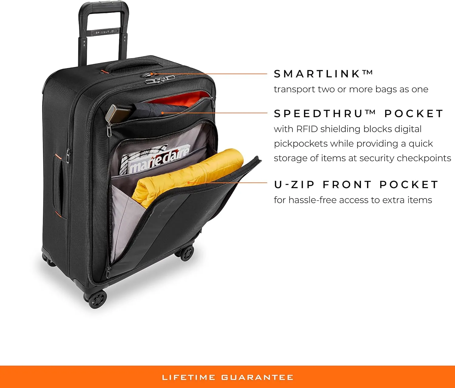 Briggs & Riley 26" Medium Expandable Spinner - Checked Luggage for Travel, Suitcases with Wheels, Softside Rolling Bag for Men & Women, Self-Repairing Zipper - ZDX Collection, Black