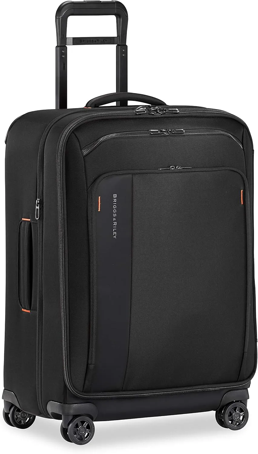 Briggs & Riley 26" Medium Expandable Spinner - Checked Luggage for Travel, Suitcases with Wheels, Softside Rolling Bag for Men & Women, Self-Repairing Zipper - ZDX Collection, Black
