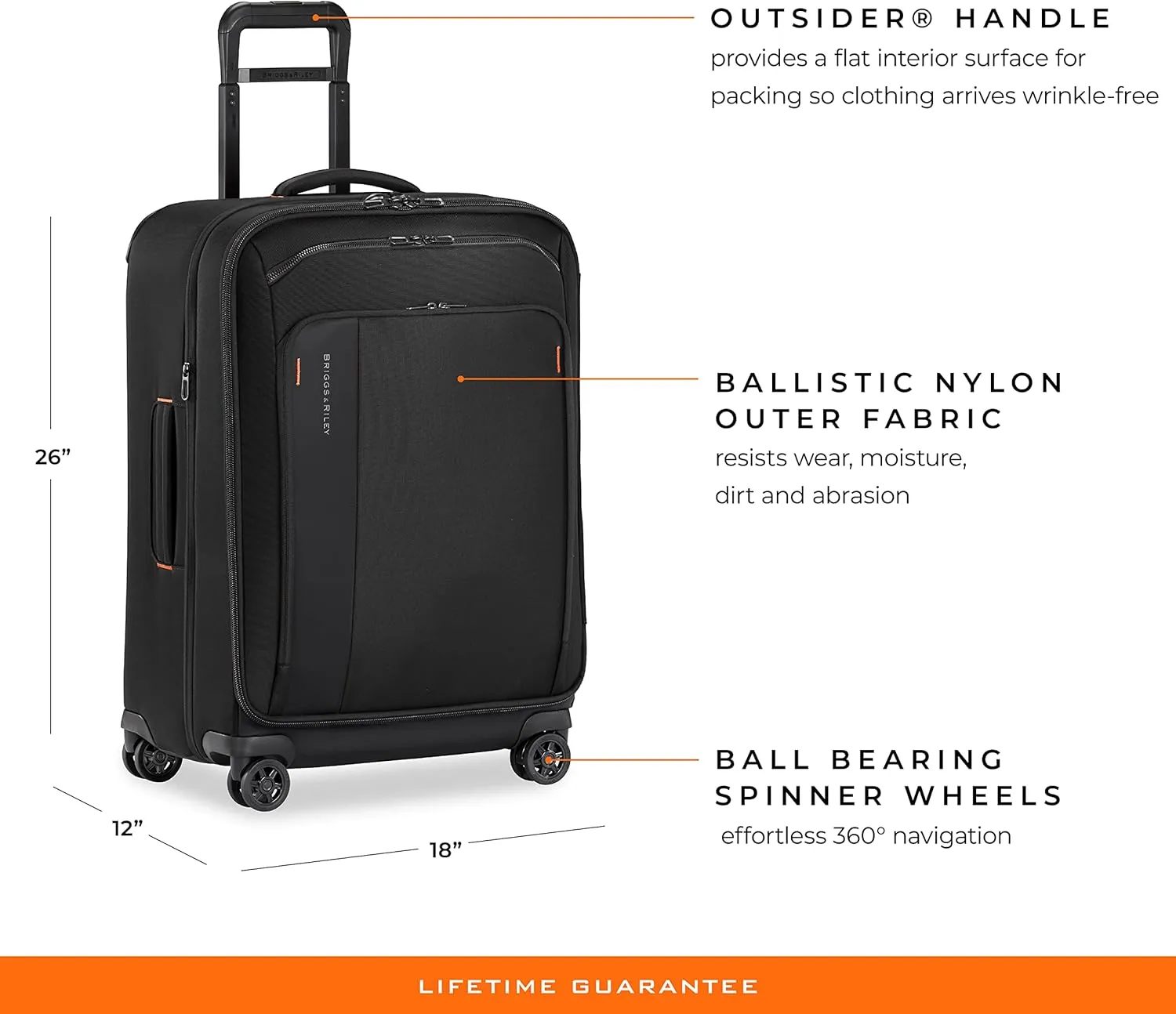 Briggs & Riley 26" Medium Expandable Spinner - Checked Luggage for Travel, Suitcases with Wheels, Softside Rolling Bag for Men & Women, Self-Repairing Zipper - ZDX Collection, Black