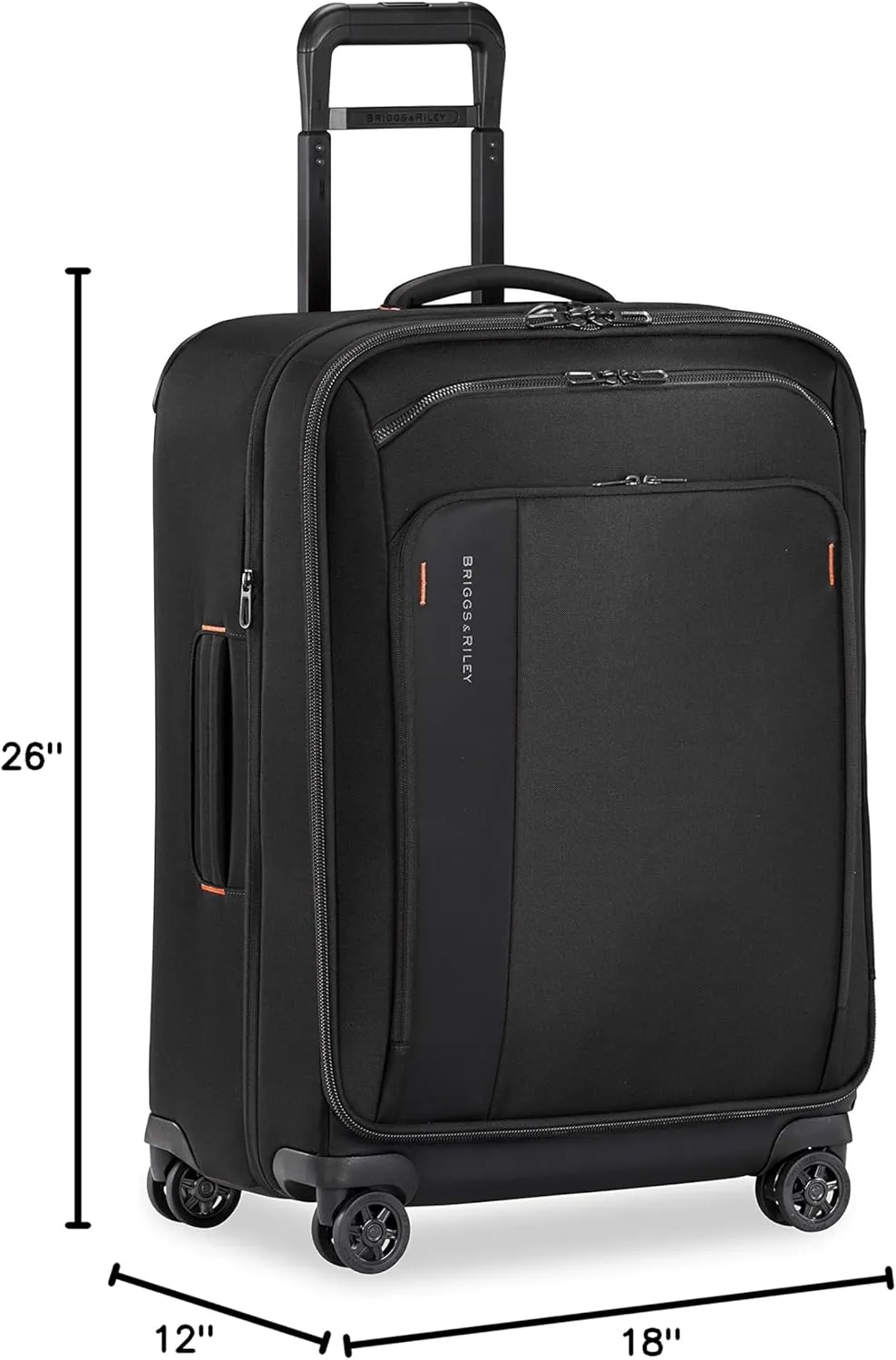 Briggs & Riley 26" Medium Expandable Spinner - Checked Luggage for Travel, Suitcases with Wheels, Softside Rolling Bag for Men & Women, Self-Repairing Zipper - ZDX Collection, Black