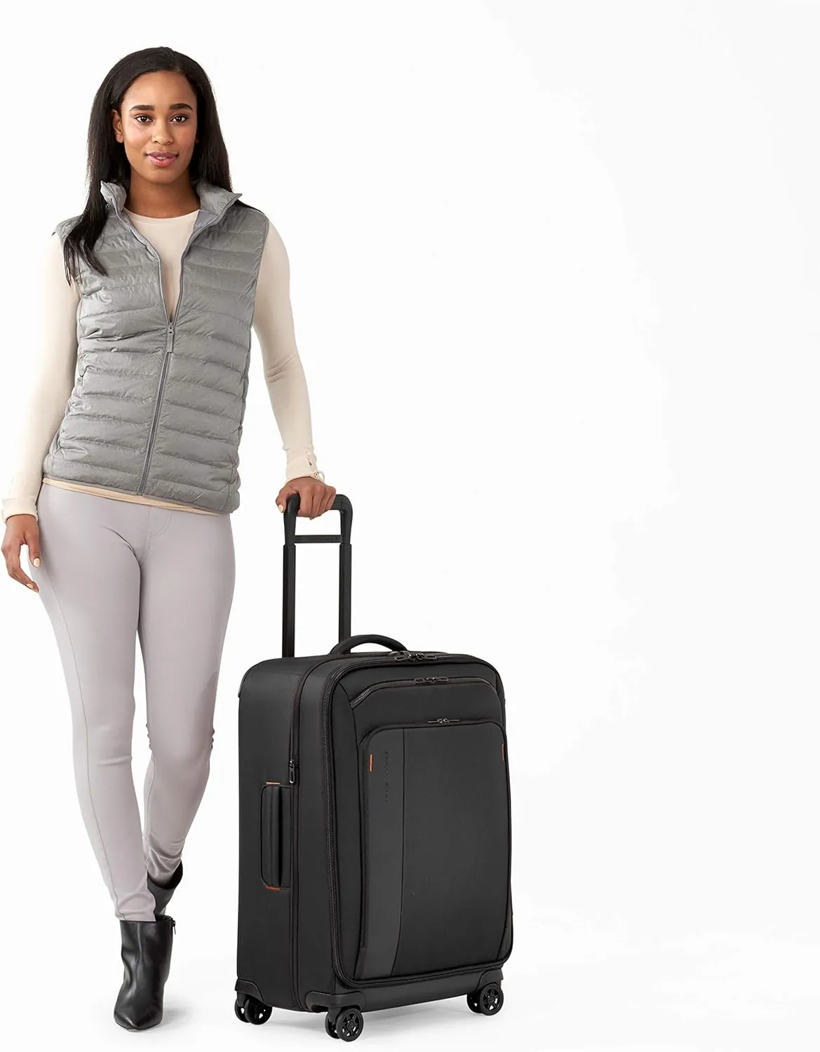 Briggs & Riley 26" Medium Expandable Spinner - Checked Luggage for Travel, Suitcases with Wheels, Softside Rolling Bag for Men & Women, Self-Repairing Zipper - ZDX Collection, Black