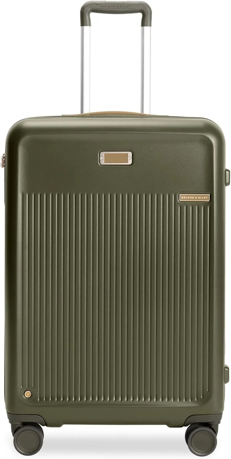 Briggs & Riley 27" Medium Expandable Spinner - Checked Luggage for Travel, Suitcases with Wheels, Hardside Rolling Bag for Men & Women, Self-Repairing Zipper - Sympatico Collection, Olive