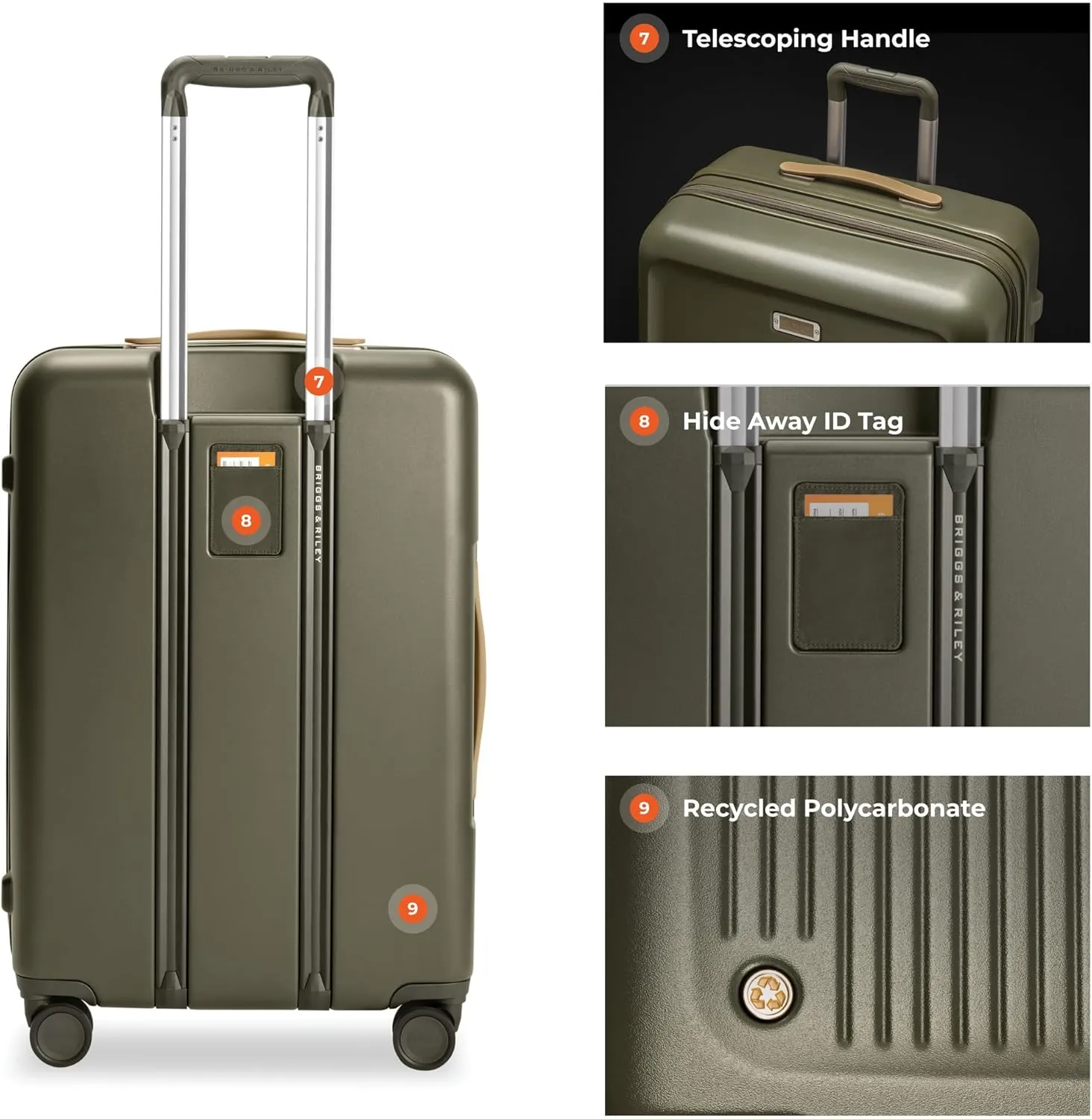 Briggs & Riley 27" Medium Expandable Spinner - Checked Luggage for Travel, Suitcases with Wheels, Hardside Rolling Bag for Men & Women, Self-Repairing Zipper - Sympatico Collection, Olive