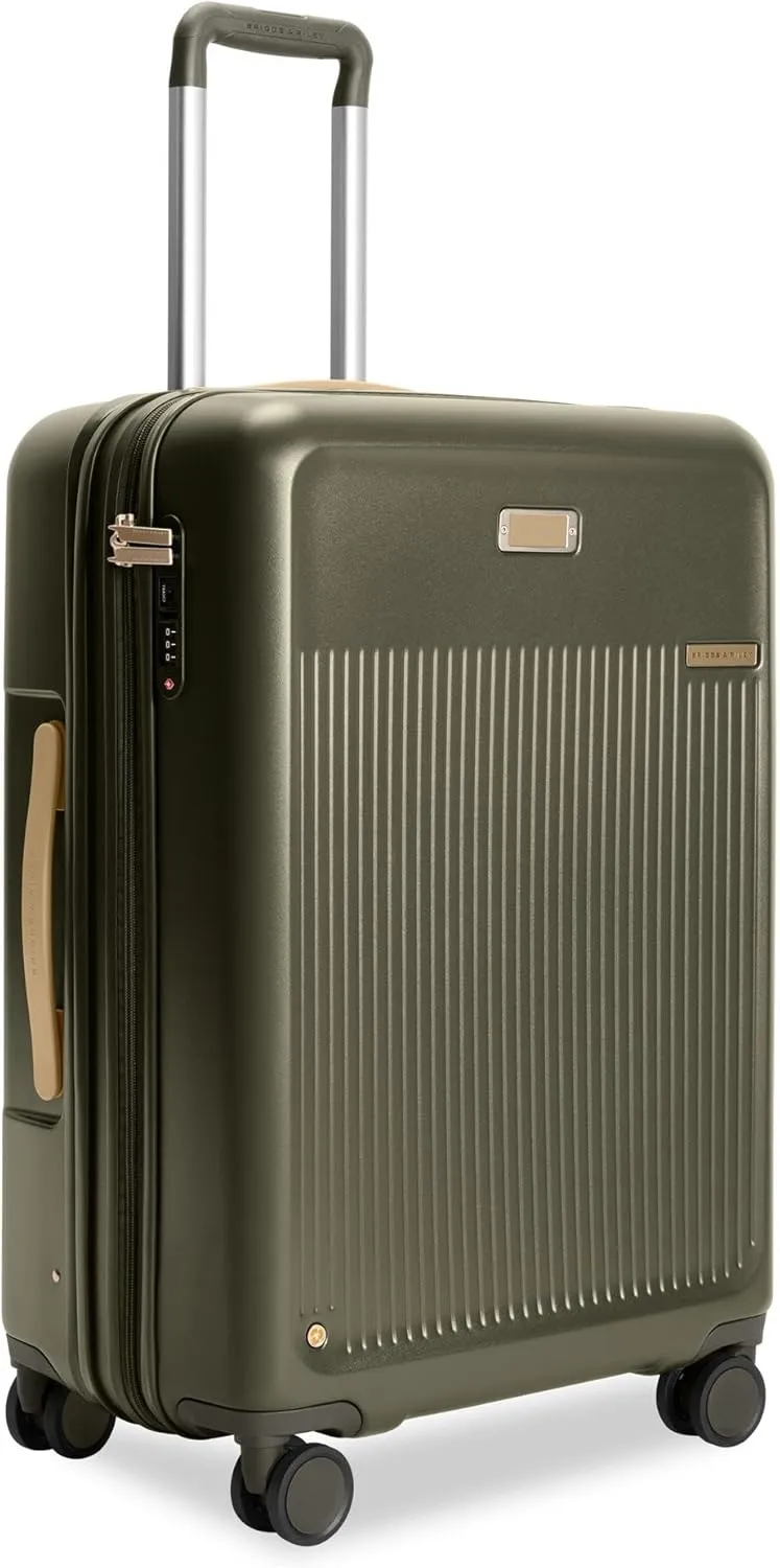 Briggs & Riley 27" Medium Expandable Spinner - Checked Luggage for Travel, Suitcases with Wheels, Hardside Rolling Bag for Men & Women, Self-Repairing Zipper - Sympatico Collection, Olive