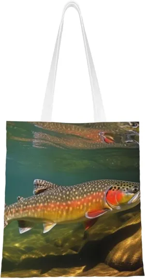 Brook Trout Fly Fishing Canvas Tote Bag Reusable Grocery Bags Shopping Bags Large Canvas Bags with Handles