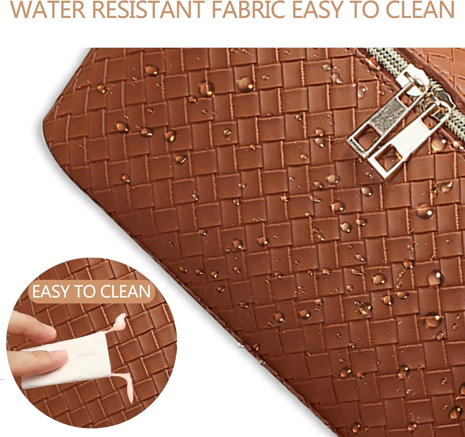 Brown Checkered Cosmetic Bag - Large Capacity Travel Makeup Bag with Compartment - PU Leather - Portable for Women and Girls