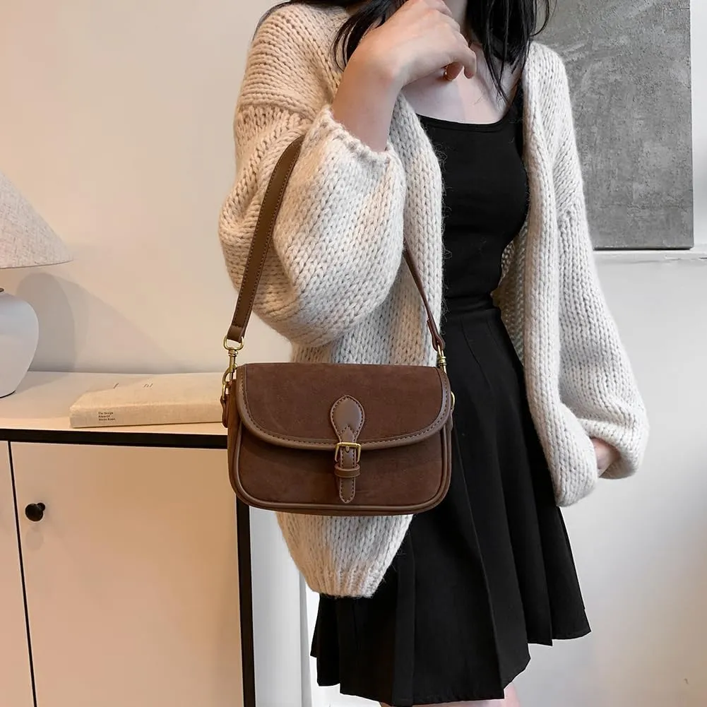 Brown Suede Crossbody Bag - Trendy Satchel Purse for Women - Burgundy Wine Color - Fall