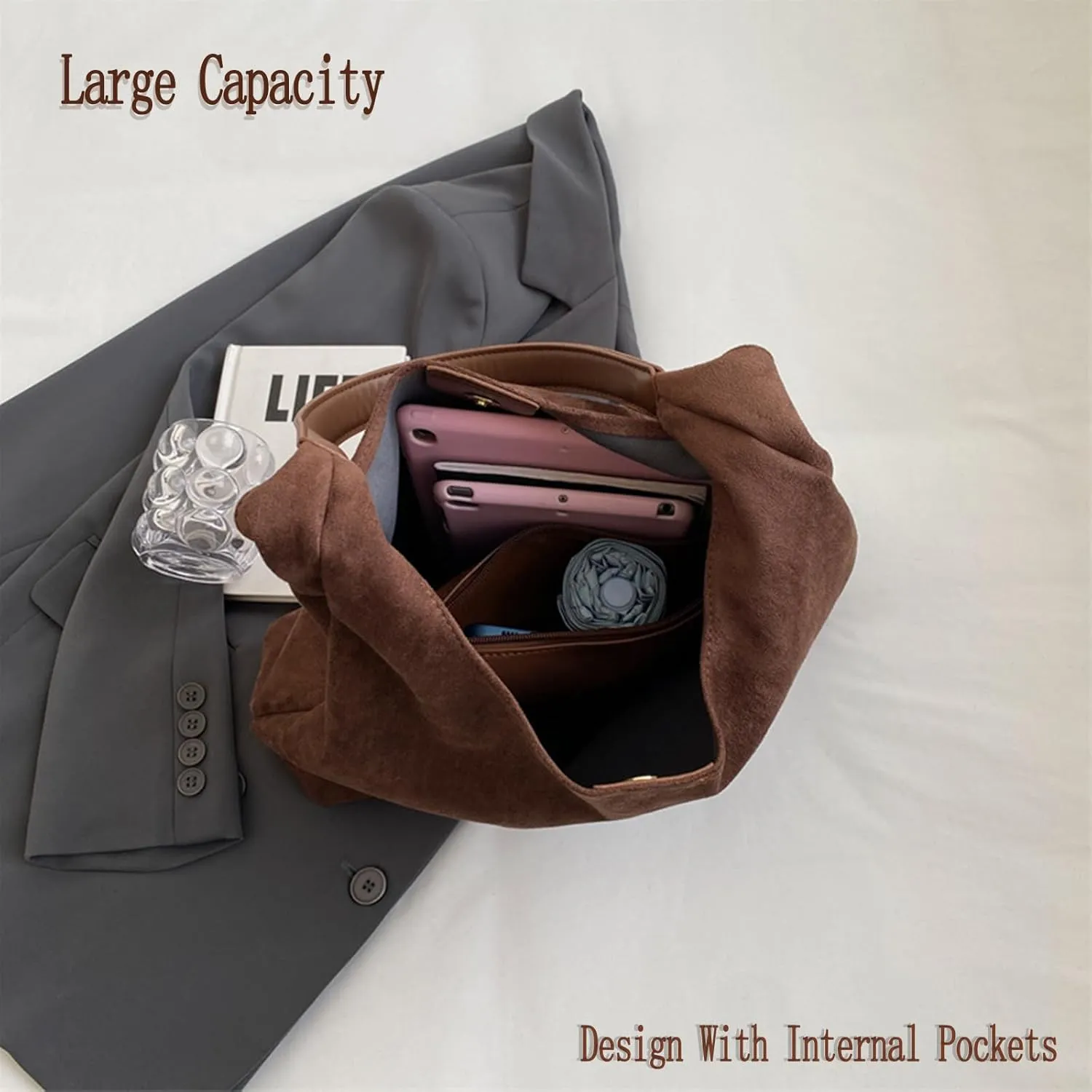 Brown Suede Tote Bag - Women's Shoulder Bag with Suede Tote Option