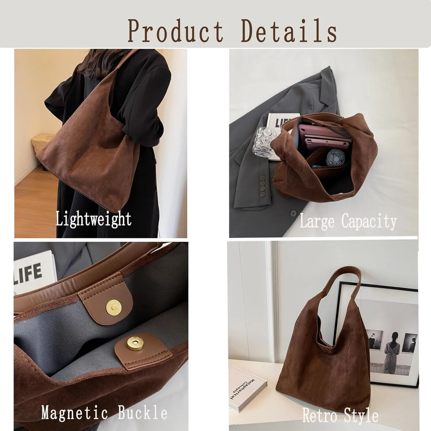 Brown Suede Tote Bag - Women's Shoulder Bag with Suede Tote Option