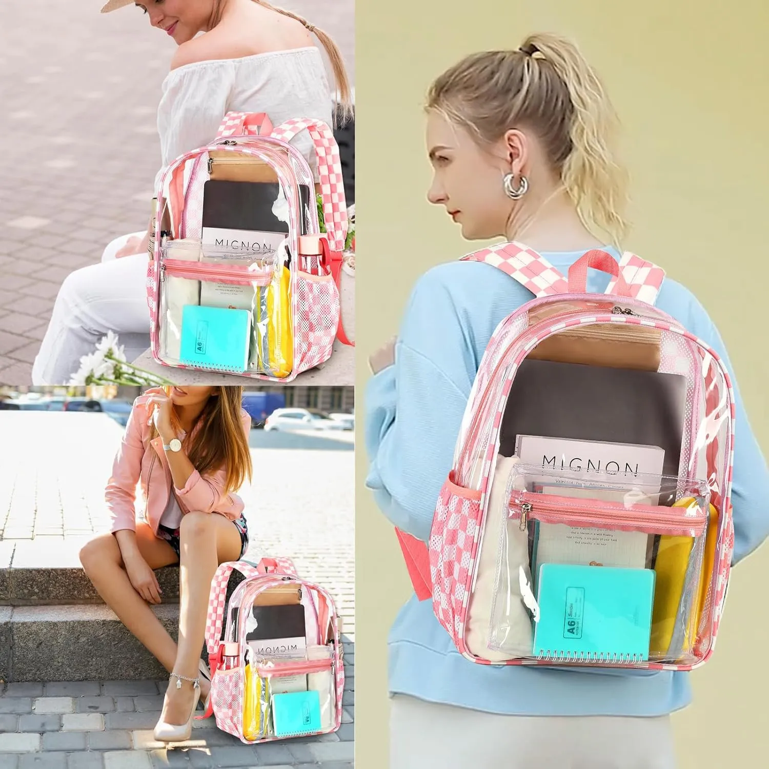 BTOOP Clear Backpack for School Girls Large See Through Book Bags with Clear Fanny Pack Heavy Duty Transparent Plastic Backpacks for High School Sports Women Work Stadium