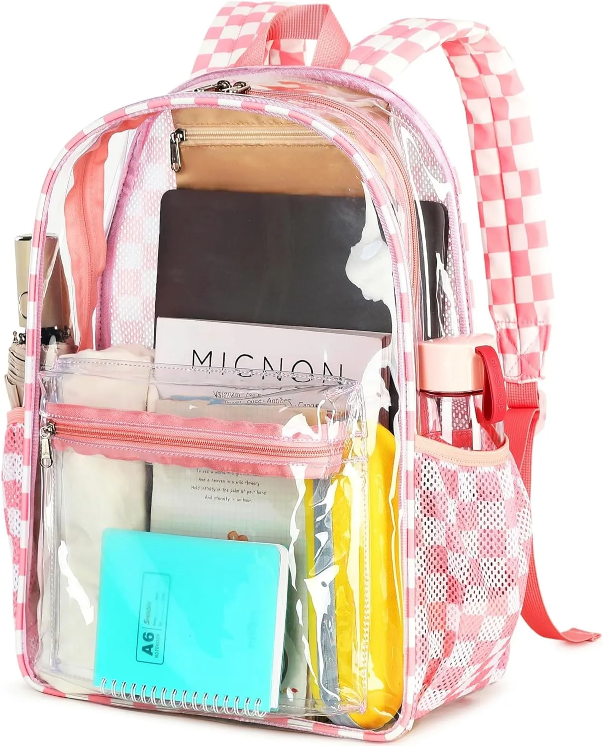 BTOOP Clear Backpack for School Girls Large See Through Book Bags with Clear Fanny Pack Heavy Duty Transparent Plastic Backpacks for High School Sports Women Work Stadium