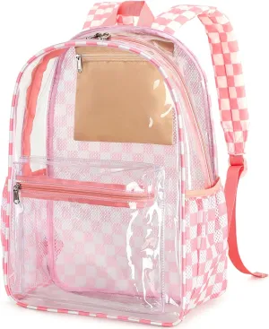 BTOOP Clear Backpack for School Girls Large See Through Book Bags with Clear Fanny Pack Heavy Duty Transparent Plastic Backpacks for High School Sports Women Work Stadium