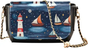Buildings and Houses in Water Crossbody Bag with Chain Strap, Leather Ladies Crossbody Bags, Summer Crossbody Bags for Women
