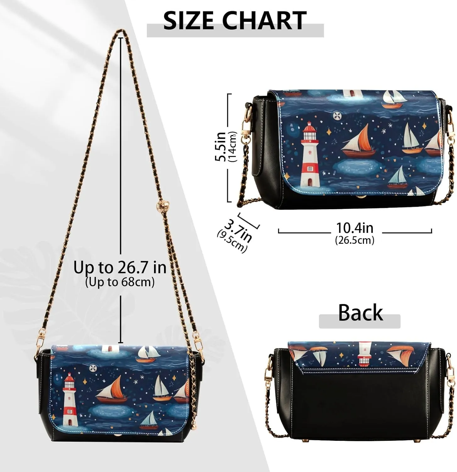 Buildings and Houses in Water Crossbody Bag with Chain Strap, Leather Ladies Crossbody Bags, Summer Crossbody Bags for Women
