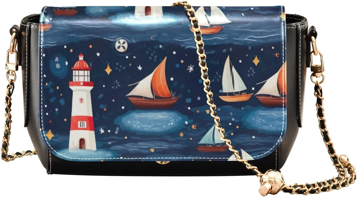 Buildings and Houses in Water Crossbody Bag with Chain Strap, Leather Ladies Crossbody Bags, Summer Crossbody Bags for Women