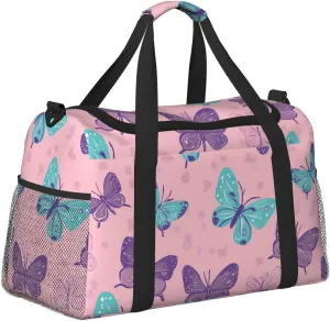 Butterfly Blue Purple Duffle Bag Foldable Travel Tote Bag Carry On Large Weekender Overnight Bags Waterproof Gym Bag For Women Men
