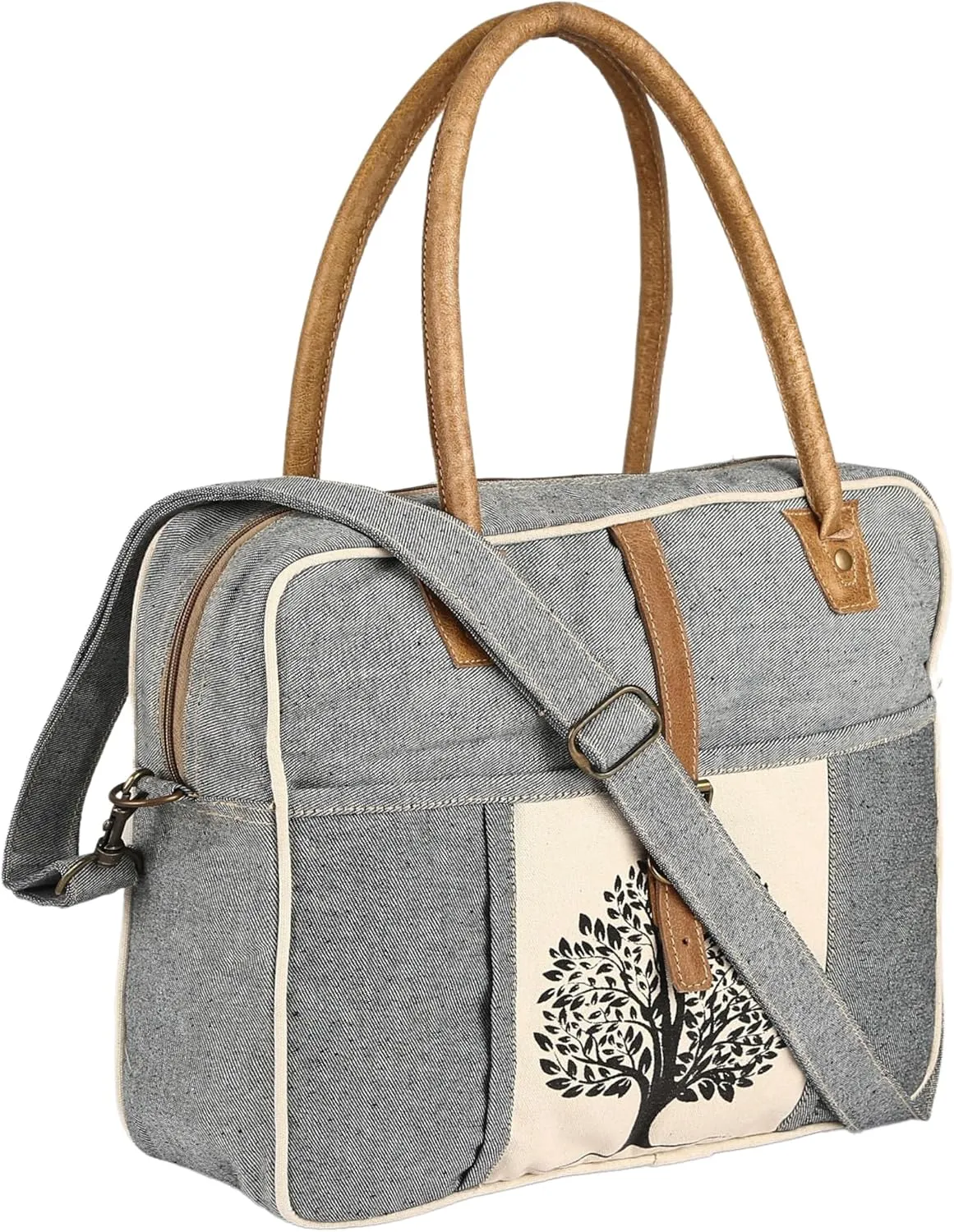 Butterfly Canvas Hand Bag | Canvas Messenger Bag & Cowhide Tote crossbody Bag with pockets, Zipper Closure for Women