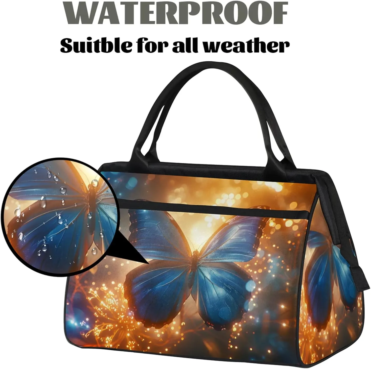 Butterfly Glitter Gym Bag for Women Men Travel Sports Duffel Bag with Trolley Sleeve Waterproof Sports Gym Bag Weekender Overnight Bag Carry On Tote Bag for Travel Gym Sport-k
