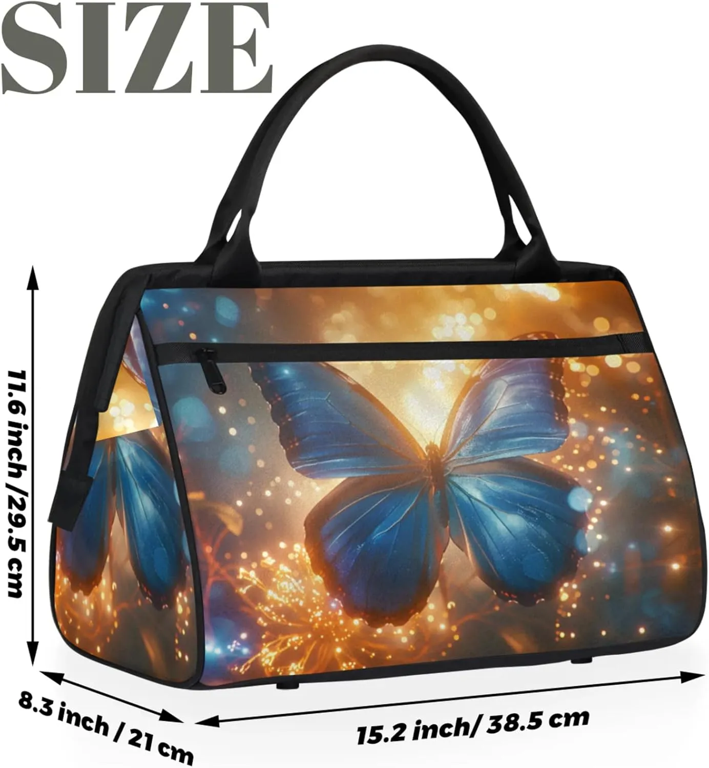 Butterfly Glitter Gym Bag for Women Men Travel Sports Duffel Bag with Trolley Sleeve Waterproof Sports Gym Bag Weekender Overnight Bag Carry On Tote Bag for Travel Gym Sport-k
