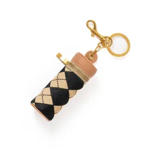 Cackatoo Genuine Leather Horsehair Lipstick Case with Keychain - Portable Travel Organizer for Lipstick and Chapstick - Stylish Key Chain Accessory for Women (Checkered/Apricot)