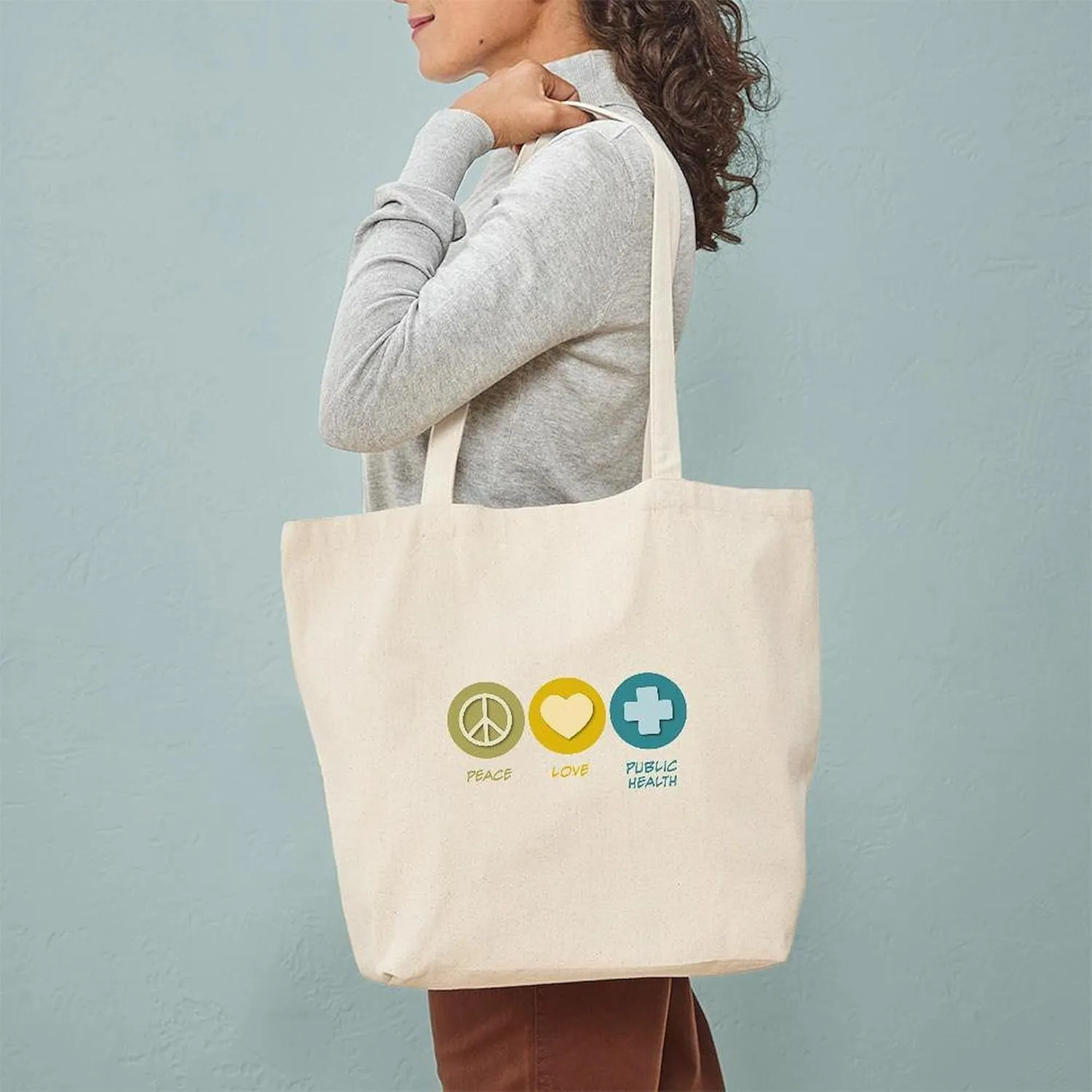 CafePress Peace Love Public Health Tote Bag Natural Canvas Tote Bag, Reusable Shopping Bag