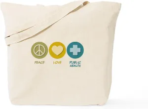 CafePress Peace Love Public Health Tote Bag Natural Canvas Tote Bag, Reusable Shopping Bag