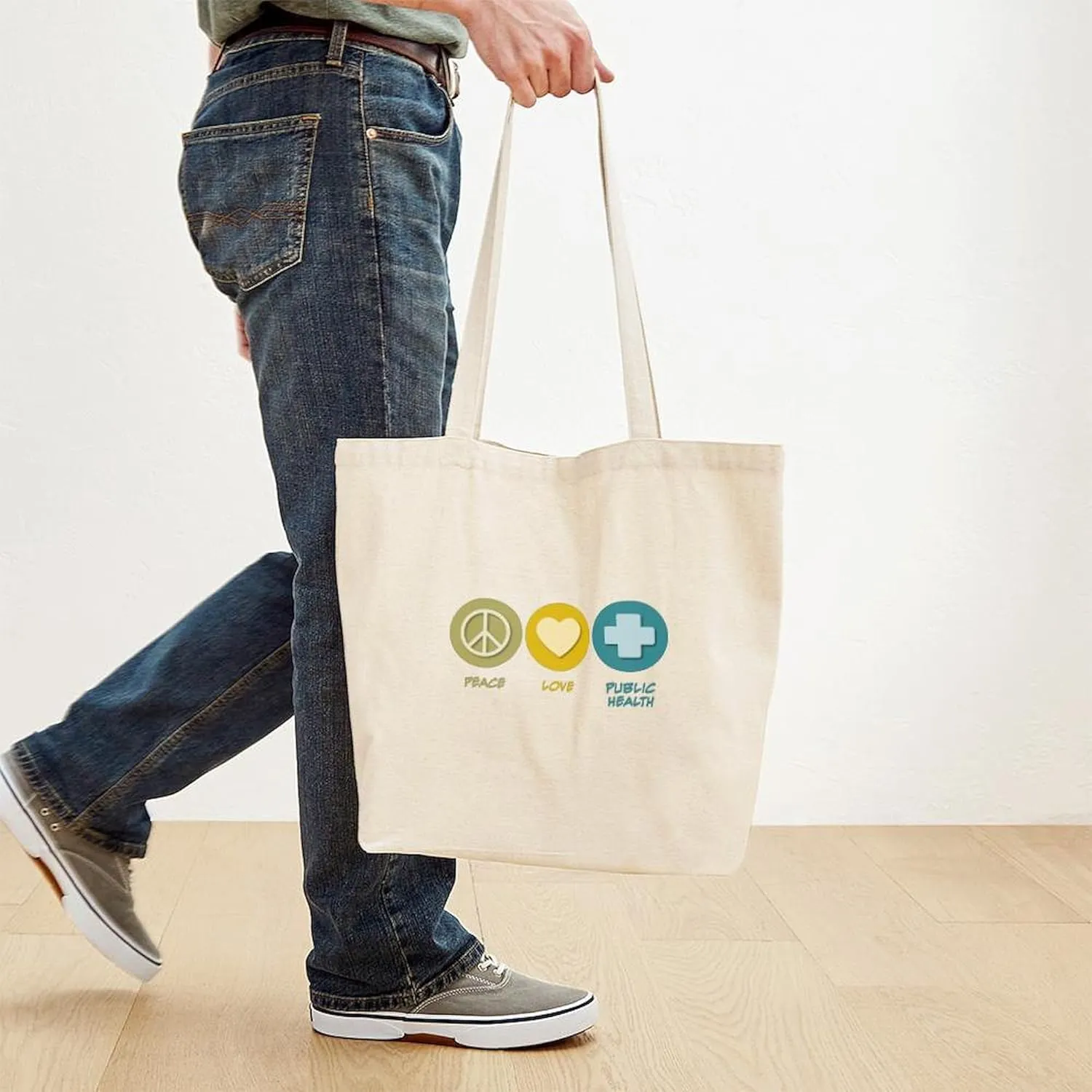 CafePress Peace Love Public Health Tote Bag Natural Canvas Tote Bag, Reusable Shopping Bag