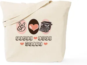 CafePress Peace Love Write Writer Tote Bag Reusable Natural Beige Canvas Shopping Bag