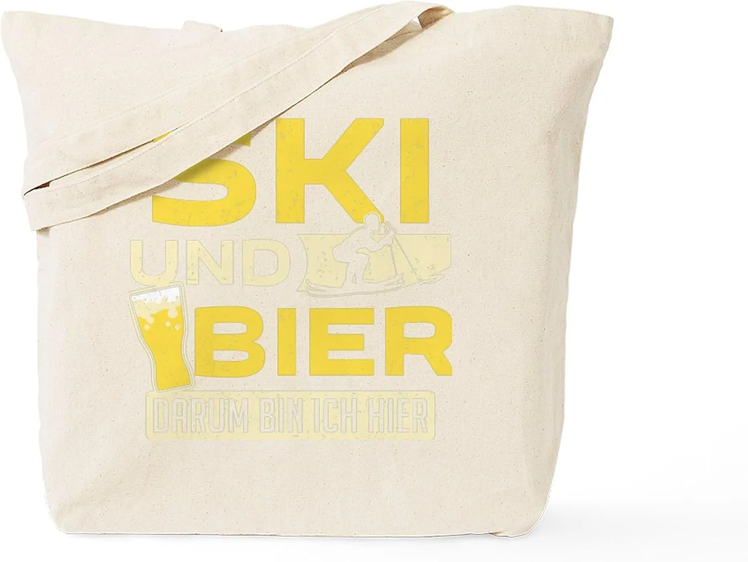 CafePress Skier Ski Team Skiing Beer Lover Drinking Tote Bag Reusable Natural Beige Canvas Shopping Bag