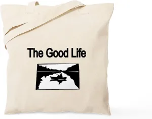 CafePress The Good Life. (Fisherman On The Lake) Tote Bag Reusable Natural Beige Canvas Shopping Bag