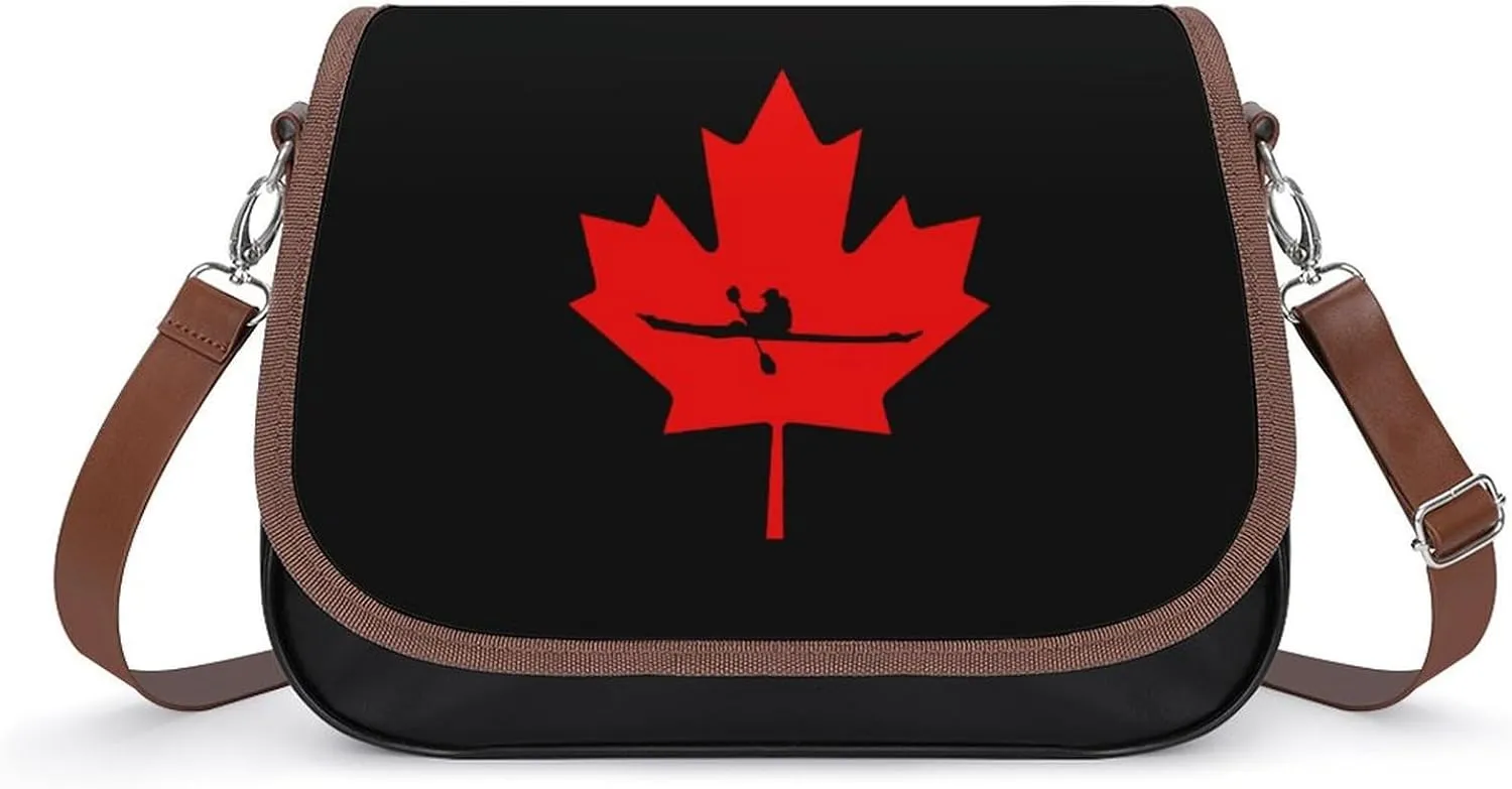 Canadian Kayaking Canada Leather Crossbody Bags for Women Travel Shoulder Backpack Messenger Bag Adjustable Shoulder Strap