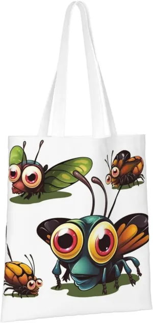 Canvas Aesthetic Tote Bag for Women Handbag Cartoon Insect Reusable Grocery Bags with Handles