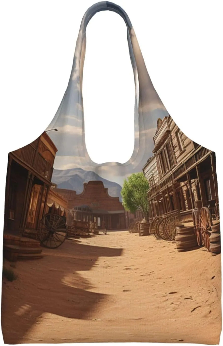Canvas Aesthetic Tote Bag for Women Handbag Old Wild West Cowboy Town Reusable Grocery Bags with Handles