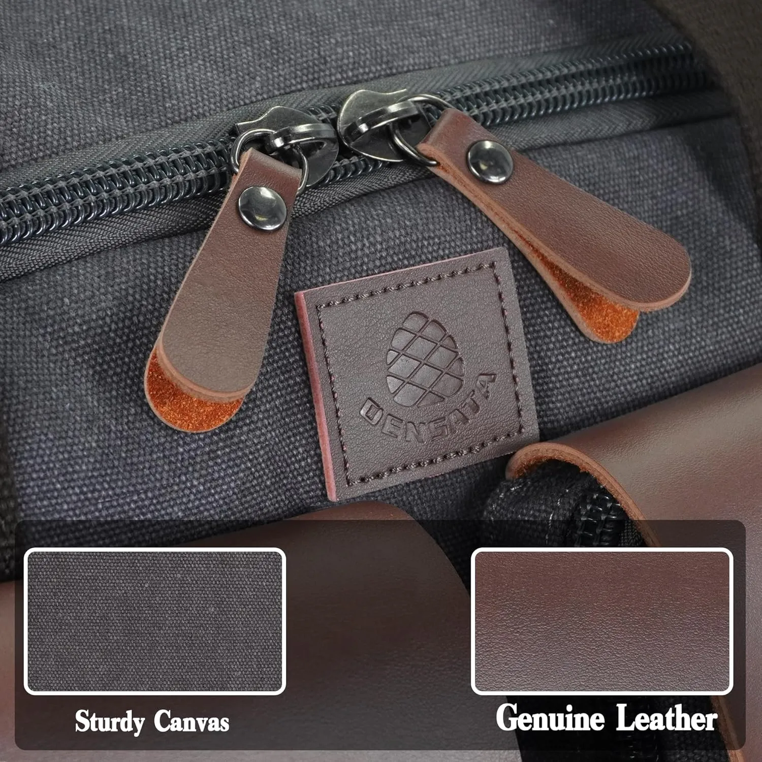 Canvas Duffle Bag for Men 60L Travel Duffel Bags Expandable Genuine Leather Duffel Overnight Weekender Carry On Bag Two Zipper Pockets Travel Bag (Grey, X Large-60L)