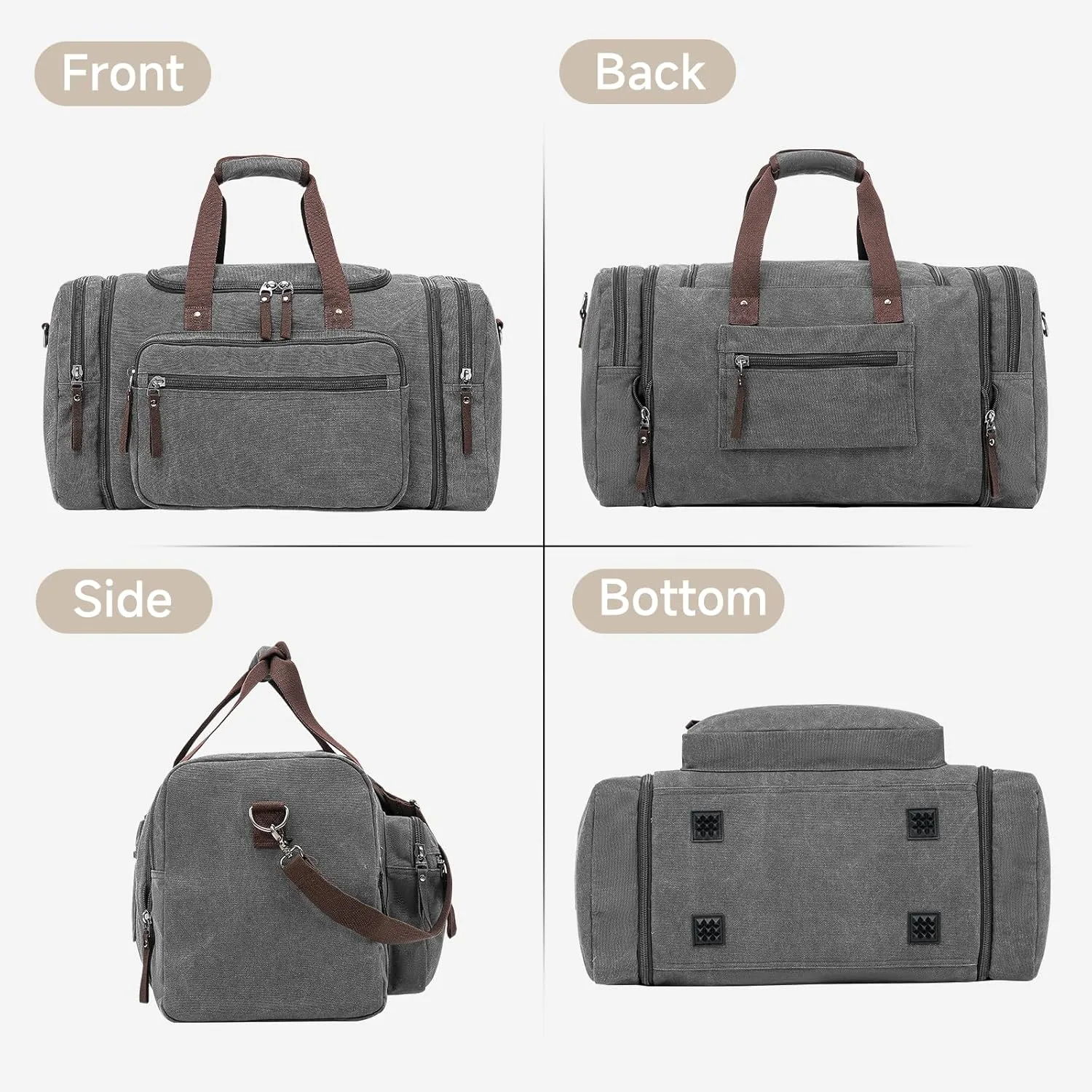Canvas Expandable Duffle Bag for Men Traveling, Luggage Travel Bag Weekender Overnight Bag,Mens Gym Carry on Duffel Bags（Grey）