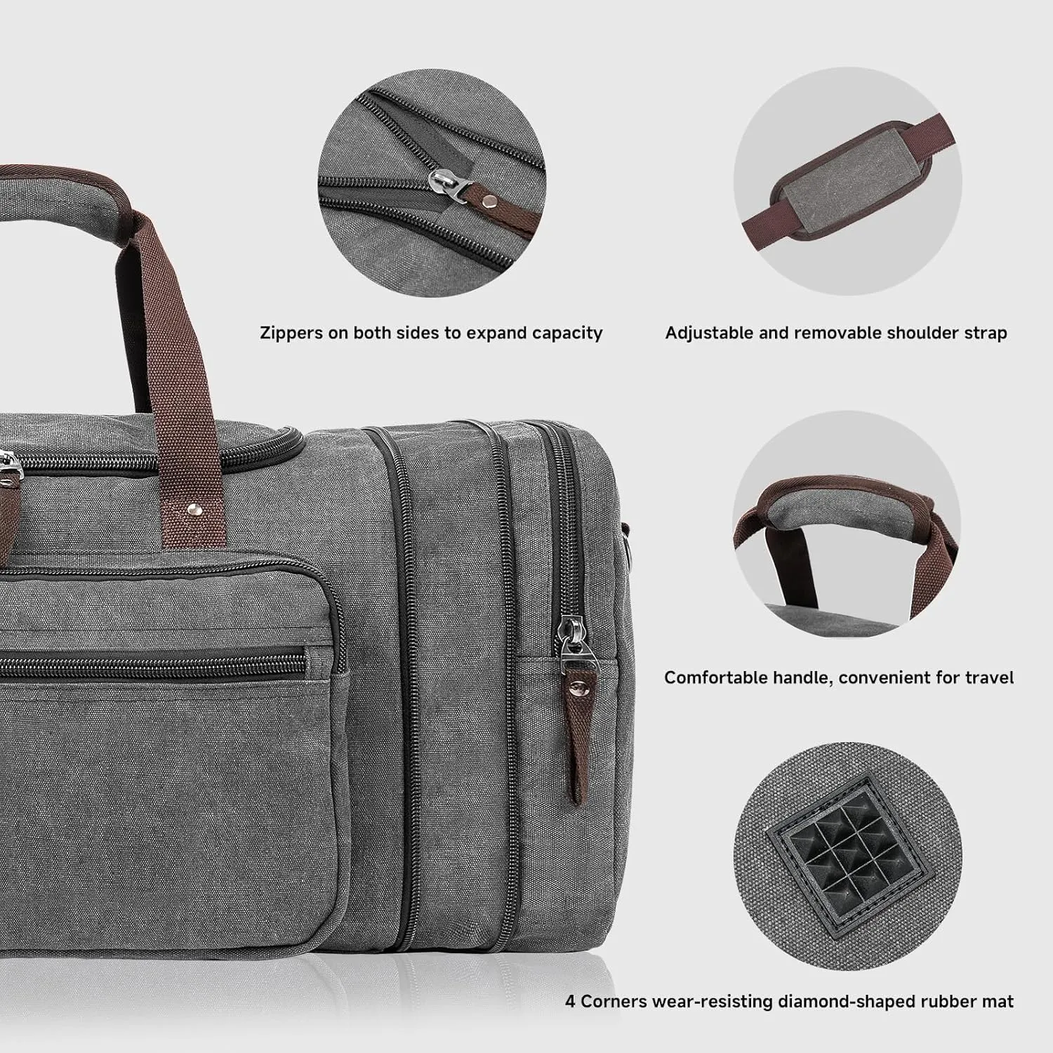 Canvas Expandable Duffle Bag for Men Traveling, Luggage Travel Bag Weekender Overnight Bag,Mens Gym Carry on Duffel Bags（Grey）