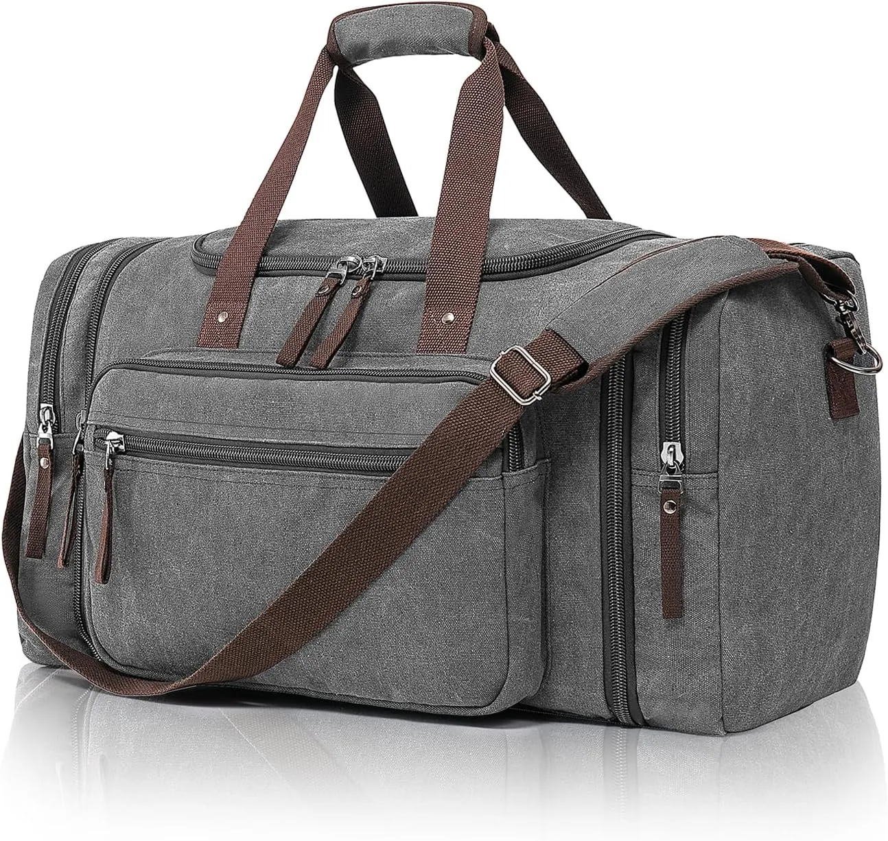 Canvas Expandable Duffle Bag for Men Traveling, Luggage Travel Bag Weekender Overnight Bag,Mens Gym Carry on Duffel Bags（Grey）