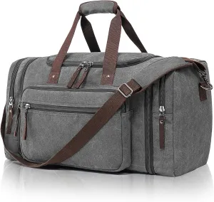 Canvas Expandable Duffle Bag for Men Traveling, Luggage Travel Bag Weekender Overnight Bag,Mens Gym Carry on Duffel Bags（Grey）