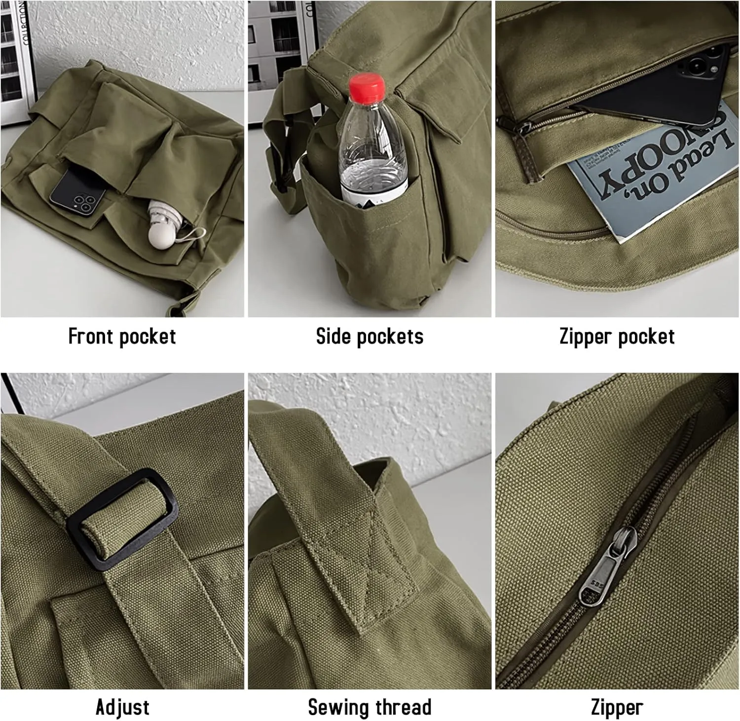 Canvas Messenger Bag Large Crossbody Bag Hobo Shoulder Handbags Multi Pocket Denim Tote Bag for Women and Men