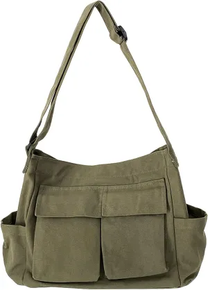 Canvas Messenger Bag Large Crossbody Bag Hobo Shoulder Handbags Multi Pocket Denim Tote Bag for Women and Men