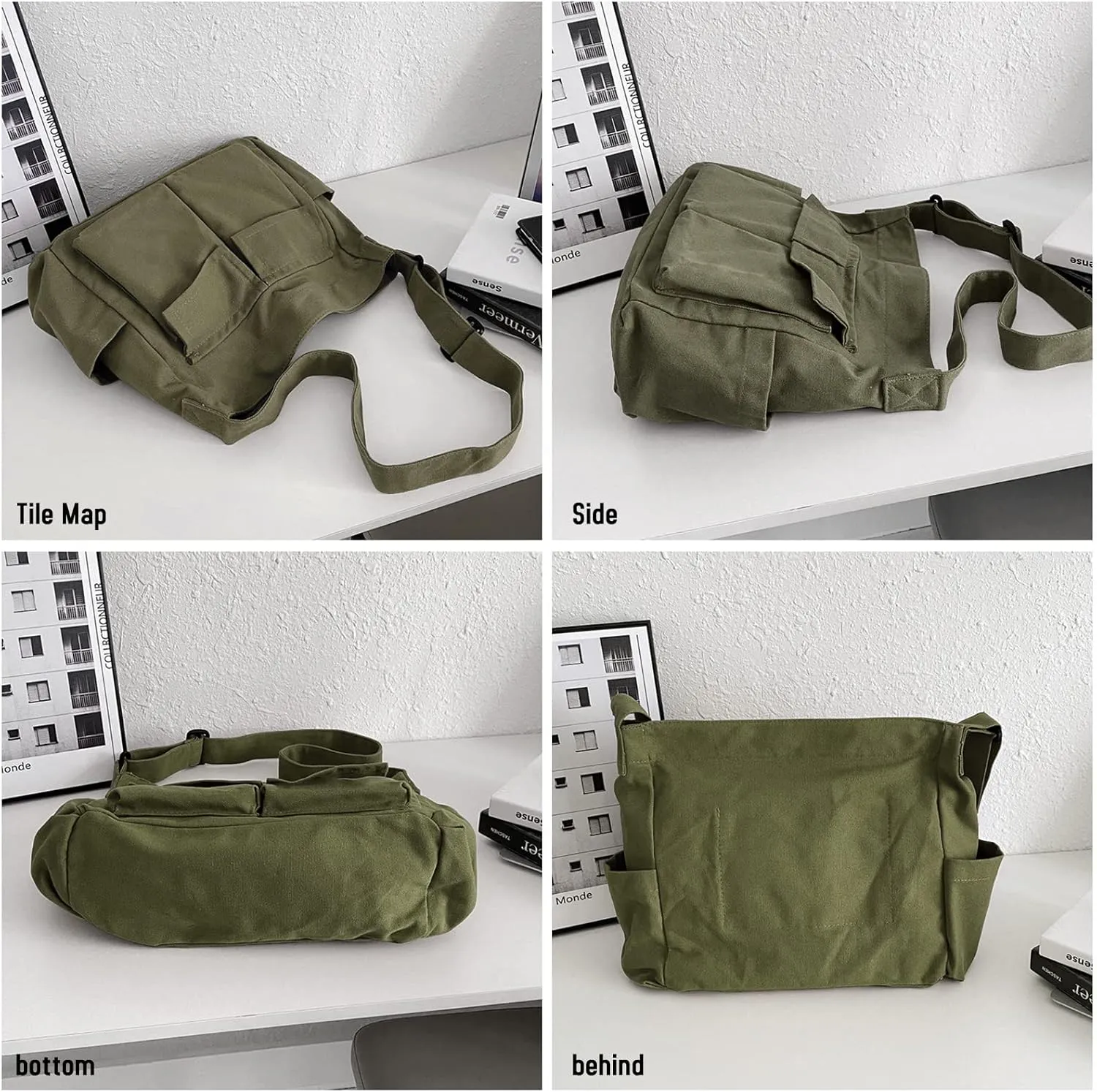 Canvas Messenger Bag Large Crossbody Bag Hobo Shoulder Handbags Multi Pocket Denim Tote Bag for Women and Men