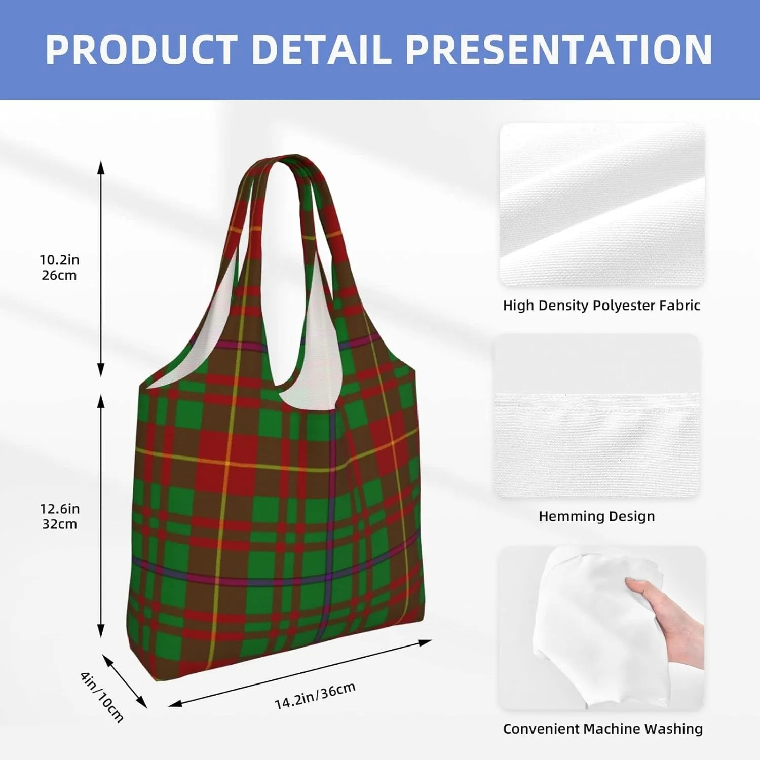 Canvas Shoulder Tote Bags For Women And Men, Reusable Grocery Bags, Large Capacity Glen Lyon District Tartan Printed